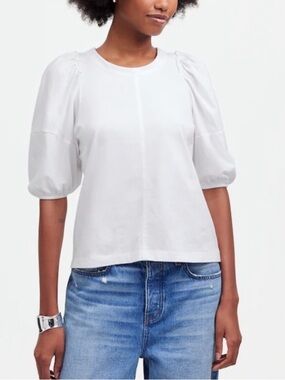 NWT Women’s Madewell Puff-Sleeve White Tee Tshirt XS
